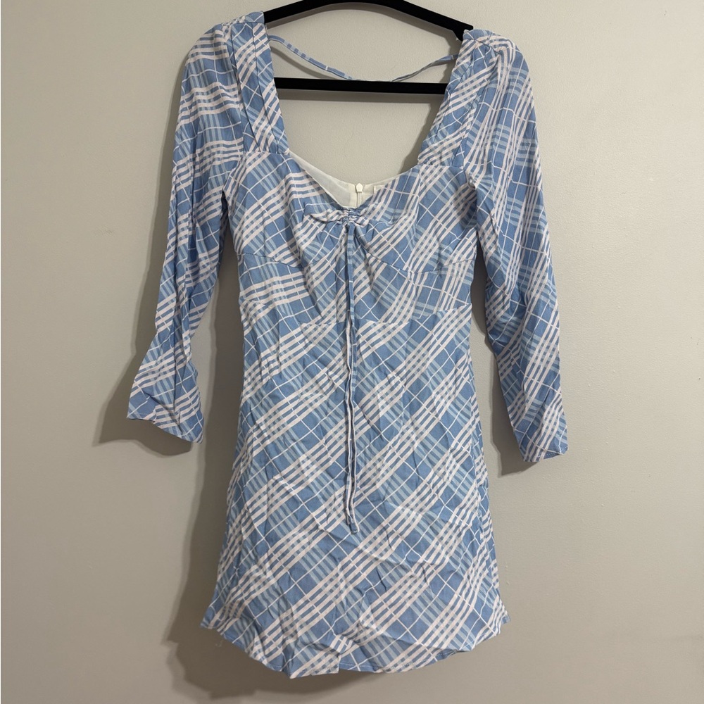 RIXO Blue and White Plaid Mini Dress